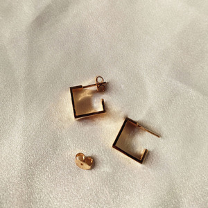Χειροποίητα ασημένια τετράγωνα σκουλαρίκια κρικάκια - επιχρυσωμένα, ασήμι 925, μικρά, καρφάκι - 2