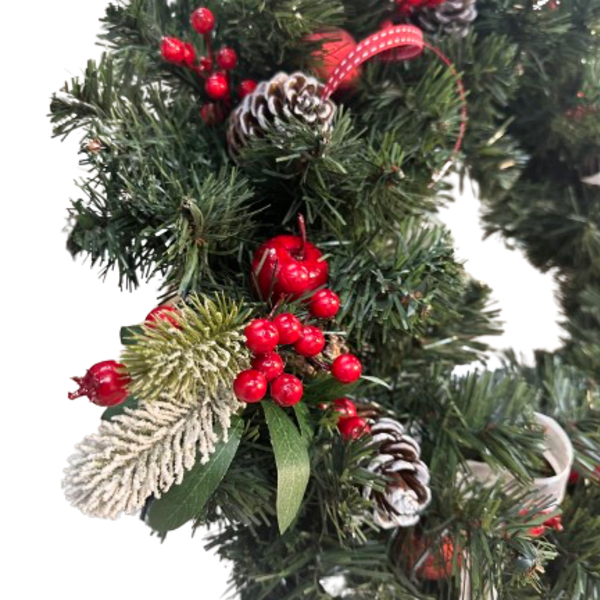 Χριστουγεννιάτικο στεφάνι με κουκουνάρια χειροποίητο 60 εκ - πλαστικό, στεφάνια, διακοσμητικά - 3