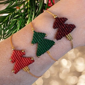 Χριστουγεννιάτικο μακραμέ βραχιόλι δεντράκι (Τιμή / τμχ) - κορδόνια, χριστουγεννιάτικο δέντρο, χριστουγεννιάτικα δώρα, χεριού, αυξομειούμενα - 2