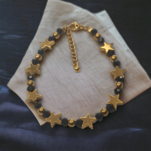 Βραχιολι Με Μαύρα Κρυσταλλα Και Αστέρια Αιματίτη - ημιπολύτιμες πέτρες, επιχρυσωμένα, χάντρες, χεριού, αυξομειούμενα - 3