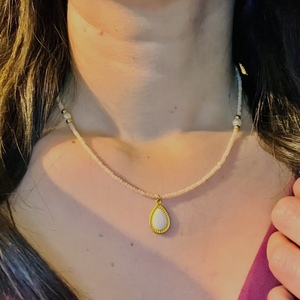Teardrop necklace - ημιπολύτιμες πέτρες, επιχρυσωμένα, κοντά, ατσάλι - 4