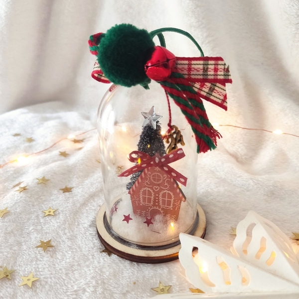 Χριστουγεννιάτικο στολίδι γούρι θόλος - gingerbread house - πλαστικό, σπίτι, στολίδια, δέντρο - 4