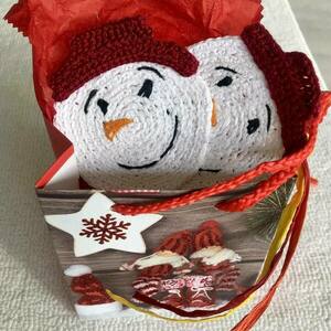 Σετ 2 χειροποίητα πλεκτά σουβέρ χιονάνθρωπος - νήμα, χιονάνθρωπος, χριστουγεννιάτικα δώρα, είδη κουζίνας - 5