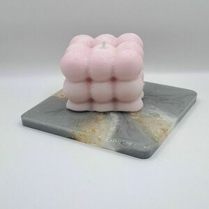 Χειροποίητο κερί σόγιας bubble σε μεγάλο μέγεθος ροζ χρώμα 5.6cm χ 7.3cm - αρωματικά κεριά, soy candle - 4