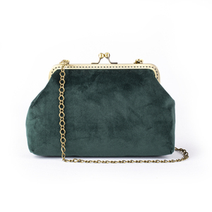 Πράσινη βελούδινη τσάντα - ύφασμα, clutch, ώμου, βραδινές, μικρές