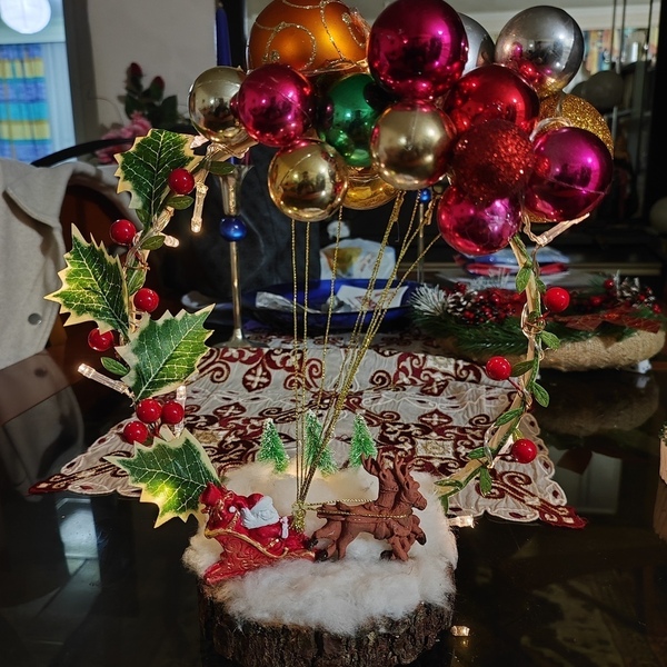 Χειροποιητη Χριστουγεννιατικη ξυλινη συνθεση φωτιζομενη(με led μπαταριας) - ξύλο, στεφάνια, πηλός, διακοσμητικά, άγιος βασίλης - 3