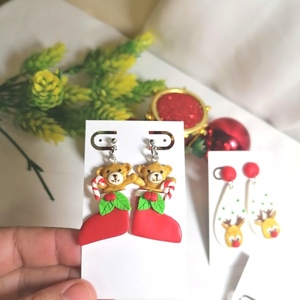 Χειροποίητα Χριστούγεννιατικα σκουλαρίκια από πλυμερικό πηλός Χριστουγεννιάτικες κάλτσες - πηλός, μεγάλα, χριστουγεννιάτικα δώρα - 3