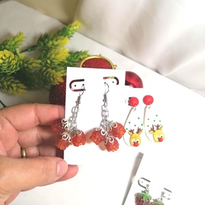 χειροποίητα σκουλαρίκια από ρητίνη κόκκινα - γυαλί, μακριά, μεγάλα, γάντζος, χριστουγεννιάτικα δώρα - 2