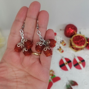 χειροποίητα σκουλαρίκια από ρητίνη κόκκινα - γυαλί, μακριά, μεγάλα, γάντζος, χριστουγεννιάτικα δώρα - 3