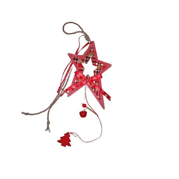 Χριστουγεννιατικο στολιδι/Γουρι 2024 ξύλινο αστέρι 18εκ κοκκινο -apois - ξύλο, αστέρι, νονά, χριστουγεννιάτικα δώρα, στολίδια