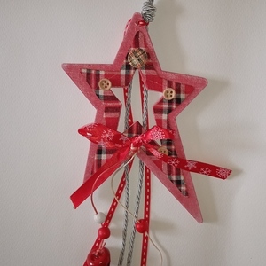 Χριστουγεννιατικο στολιδι/Γουρι 2024 ξύλινο αστέρι 18εκ κοκκινο -apois - ξύλο, αστέρι, νονά, χριστουγεννιάτικα δώρα, στολίδια - 3