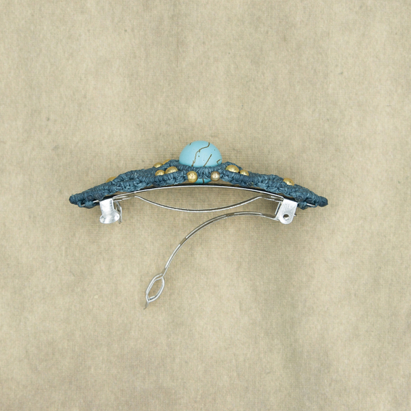 Hair clip macrame, σε διάφορα χρώματα με ημιπολύτιμους λίθους - 6,5 εκ. - ημιπολύτιμες πέτρες, μακραμέ, μέταλλο, hair clips - 4