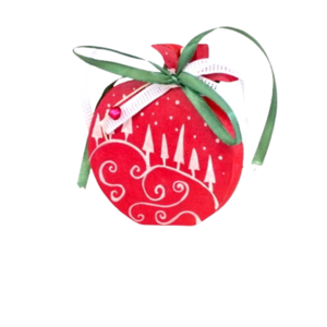 Γούρι Ξύλινο Ρόδι με άσπρα έλατα - ξύλο, ζωγραφισμένα στο χέρι, ρόδι, διακοσμητικά, χριστουγεννιάτικα δώρα - 3