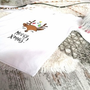 Xmas Reindeer handpainted μπλουζάκι - βαμβάκι, μακρυμάνικες - 3