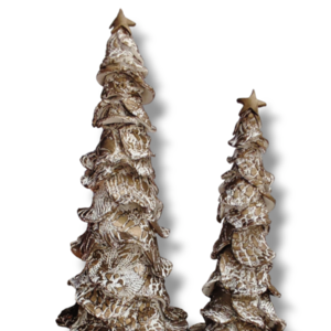 Σετ 2 χριστουγεννιάτικα δέντρα σε φυσικό λευκό με bronze λεπτομέρειες - vintage, πηλός, διακοσμητικά, χριστούγεννα, δέντρο