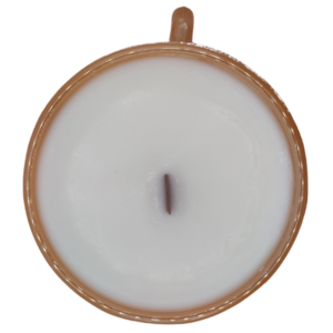 Αρωματικό κερί σόγιας, με άρωμα coconut passion με ξύλινο οικολογικό φυτίλι, σε Σομον vintage φλυτζάνι με βάση, διακοσμημένο με πούπουλα σε χρώμα καφέ - vintage, αρωματικά κεριά - 3