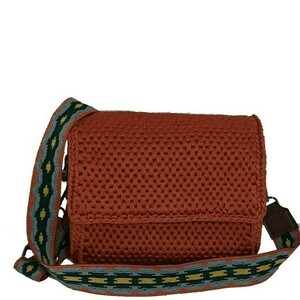Πλεκτή τσάντα σε κεραμιδή χρώμα με ξύλινα πλαινα - ξύλο, νήμα, ώμου, all day, πλεκτές τσάντες