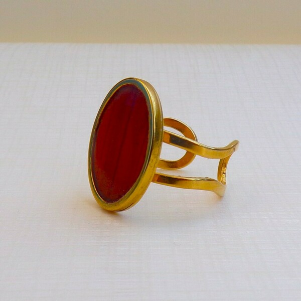 Μικρό Οβάλ δαχτυλίδι κόκκινο - επιχρυσωμένα, γεωμετρικά σχέδια, ατσάλι, αυξομειούμενα