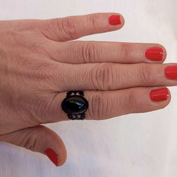 Δαχτυλίδι με μαύρο - μπλε κρύσταλλο - ημιπολύτιμες πέτρες, boho, δώρα επετείου, αγ. βαλεντίνου - 2