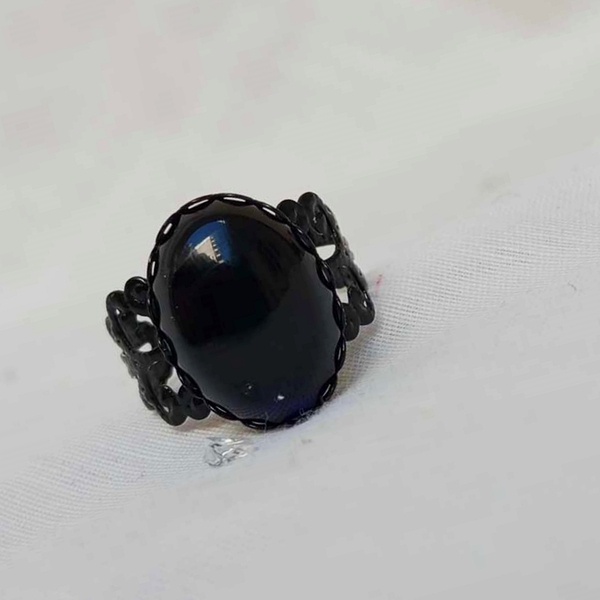 Δαχτυλίδι με μαύρο - μπλε κρύσταλλο - ημιπολύτιμες πέτρες, boho, δώρα επετείου, αγ. βαλεντίνου - 4