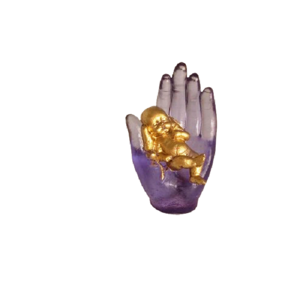 Χειροποίητο διακοσμητικό χέρι με μωρό από υγρό γυαλί λεβάντα - χρυσό 11,5 * 6 εκ. - ρητίνη, σπίτι, διακοσμητικά, γενική διακόσμηση