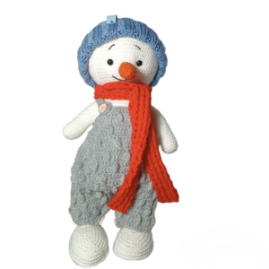 Χειροποίητο πλεκτό χιονανθρωπάκι με φορμίτσα - 38 εκ - χειροποίητα, λούτρινα, amigurumi, χιονάνθρωπος, χριστουγεννιάτικα δώρα