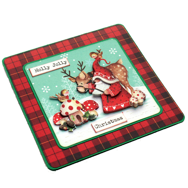 Χριστουγεννιάτικη 3d ευχετήρια τετράγωνη κάρτα "Holly Jolly Christmas" - χαρτί, άγιος βασίλης, ευχετήριες κάρτες - 2