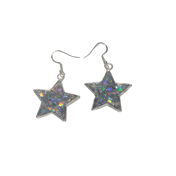 Σκουλαρίκια σε σχήμα αστέρι - γυαλί, ασήμι 925, αστέρι, γάντζος, επιπλατινωμένα - 2