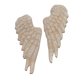 Καρφωτό σκουλαρίκι από πολυμερικό πηλό σε ροζ χρυσό & λευκό ιριδίζον χρώμα και σχήμα φτερών αγγέλου - 6 * 2,5 εκ. - πηλός, καρφωτά, ατσάλι, μεγάλα