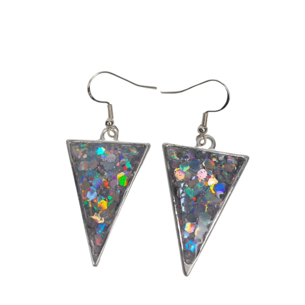 Σκουλαρίκια σε σχήμα τρίγωνο με glitter - γυαλί, ασήμι 925, γάντζος