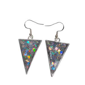Σκουλαρίκια σε σχήμα τρίγωνο με glitter - γυαλί, ασήμι 925, γάντζος