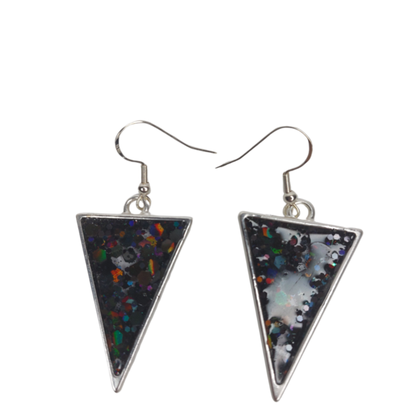 Σκουλαρίκια σε σχήμα τρίγωνο με glitter - γυαλί, ασήμι 925, γάντζος - 4