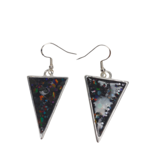Σκουλαρίκια σε σχήμα τρίγωνο με glitter - γυαλί, ασήμι 925, γάντζος - 4