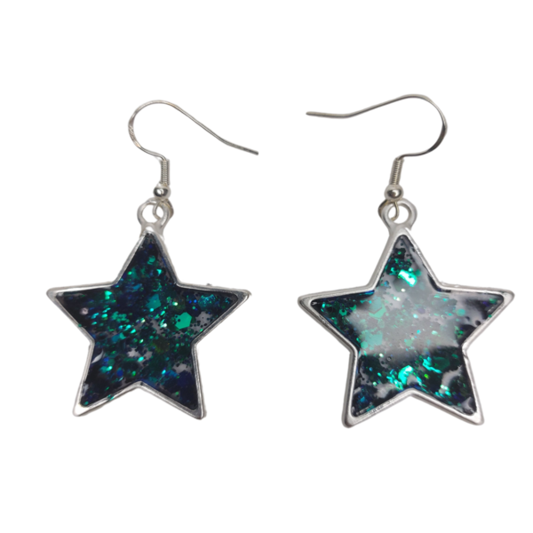 Σκουλαρίκια σε σχήμα αστέρι - γυαλί, ασήμι 925, αστέρι, γάντζος, επιπλατινωμένα