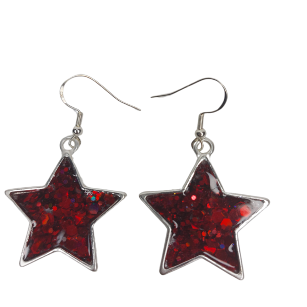 Σκουλαρίκια σε σχήμα αστέρι - γυαλί, ασήμι 925, αστέρι, γάντζος, επιπλατινωμένα - 3