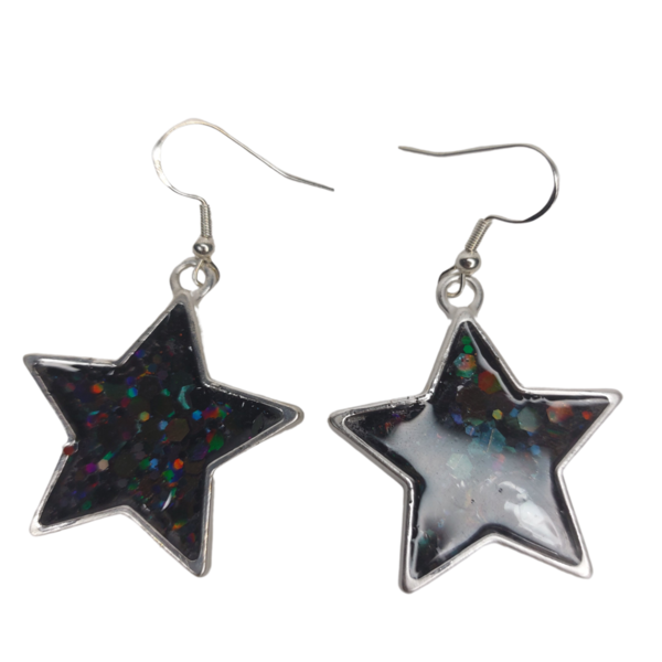 Σκουλαρίκια σε σχήμα αστέρι - γυαλί, ασήμι 925, αστέρι, γάντζος, επιπλατινωμένα - 4