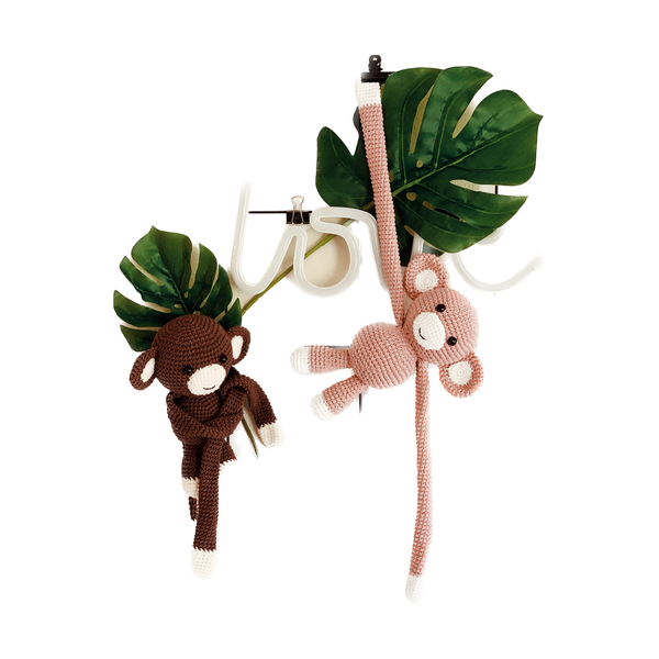 Πλεκτό μαϊμουδάκι amigurumi διακοσμητικό κουρτίνας 22 cm - λούτρινα, βρεφικά, amigurumi, δώρο γέννησης, πλεκτό ζωακι