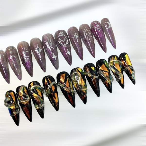 RTS - Press On Nails Long Stiletto - Size Small - DUO 1- Ready To Ship - μακιγιάζ και νύχια - 4