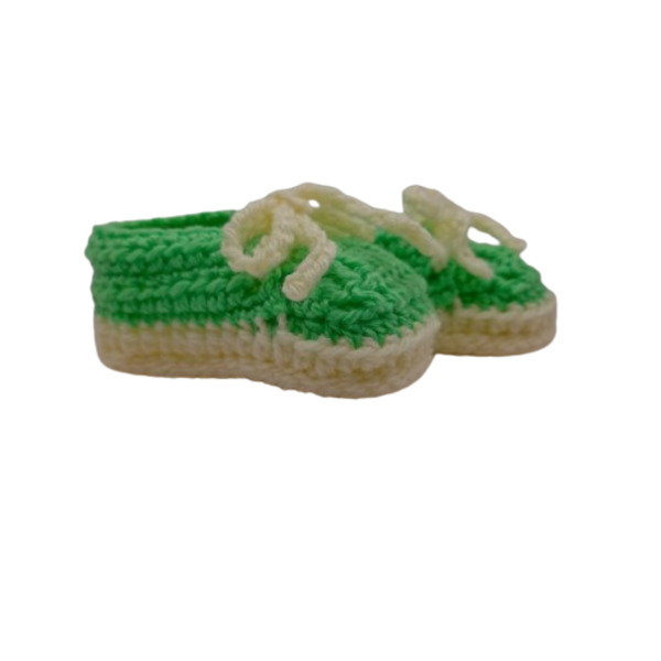 πλεκτά tennis shoes αγκαλιάς για κορίτσι/αγόρι, πράσινο με εκρού - customized, δώρα για βάπτιση, δώρο γέννησης, αγκαλιάς - 2