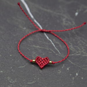 Βραχιόλι καρδιά για του Αγίου Βαλεντίνου, μέγεθος αυξομειούμενο, κόκκινο χρώμα - νήμα, καρδιά, κοσμήματα, χεριού, αυξομειούμενα - 4