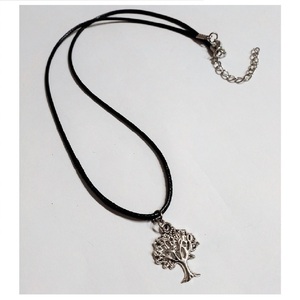 Cord necklace μαύρο με το δέντρο της ζωής, 28εκ. - ορείχαλκος, κοντά, boho, δώρα για γυναίκες, μενταγιόν - 3
