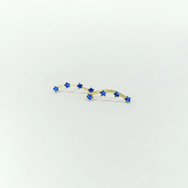Ασημένια 925° επίχρυσα σκουλαρίκια ear climbers / crawlers με μπλε στρας - στρας, επιχρυσωμένα, ασήμι 925, φθηνά