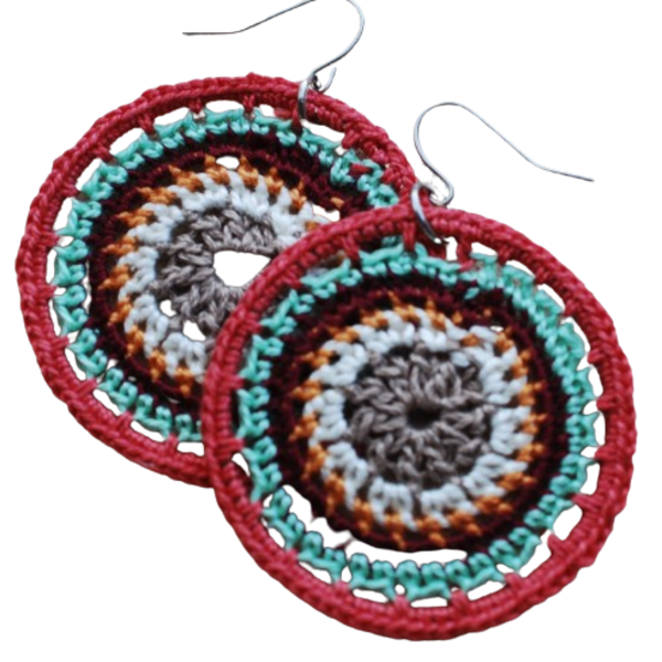 Mandala γυναικεία σκουλαρίκια - νήμα, μεγάλα, γάντζος, πλεκτά