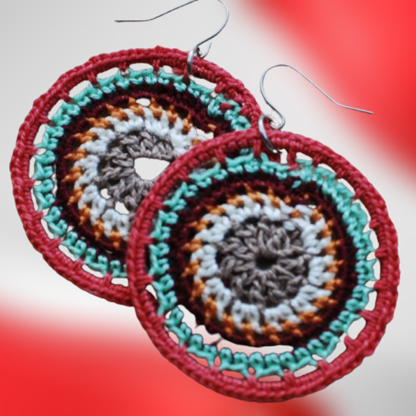 Mandala γυναικεία σκουλαρίκια - νήμα, μεγάλα, γάντζος, πλεκτά - 3