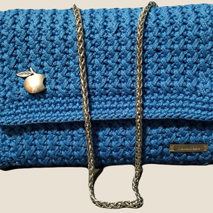 Γυναικεία Τσάντα Ωμου -Πλεκτή Χειροποίητη με αλυσίδα , σε μπλε χρώμα από νήμα . Ιδανική ιδέα για δώρο - νήμα, clutch, ώμου, all day, πλεκτές τσάντες - 3