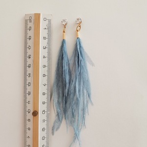 Μακριά σκουλαρίκια με φτερά, French blue - ορείχαλκος, φτερό, ζιργκόν, μεγάλα - 2