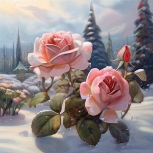 Αφίσα - Poster 21x30εκ. PInk Roses in the winter 1 - αφίσες