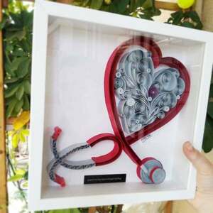 Καρδιά στηθοσκόπιο σε κορνίζα, 27cm*27cm. Δώρο για γιατρό καρδιολόγο. - πίνακες & κάδρα, καρδιά, δώρο για γιατρό - 3