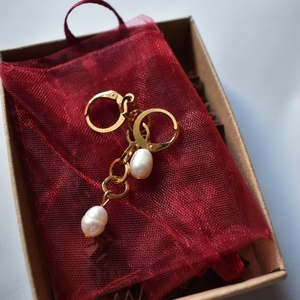 Petite pearls earrings - ημιπολύτιμες πέτρες, μακριά, μικρά, ατσάλι, boho - 2