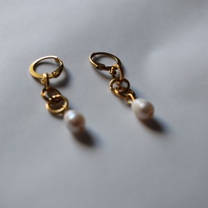 Petite pearls earrings - ημιπολύτιμες πέτρες, μακριά, μικρά, ατσάλι, boho - 3
